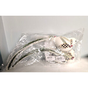 Mackenzie Childs Courtly Check Winged Dove Bird Ornaments Clip On Set of 2